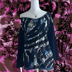 Dark blue long sleeve animal print blouse